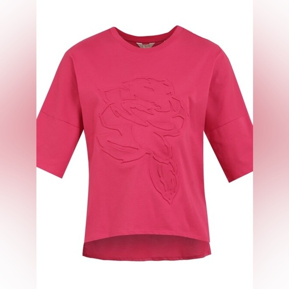 Ted Baker Hot Pink rose floral oversized Tee T-shirt 1 small textured casual - Picture 6 of 14